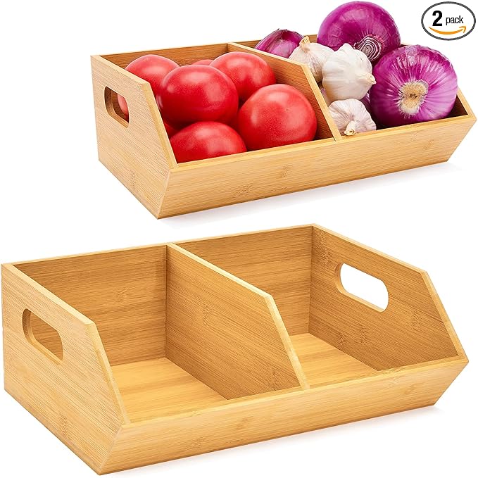 2 Set Bamboo Storage Bin, Pantry Organization and Storage Baskets, Kitchen Organization, Potato and Onion Storage Bin - Ideal for Pantry, Countertop, and Vegetable Storage by otovioia