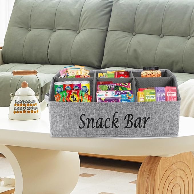 2 Pack Countertop Snack Organizer, Fabric Snack Box Basket with Handles, 6 Compartment Kitchen Cabinet Pantry Organizer and Storage - Grey - Image 4