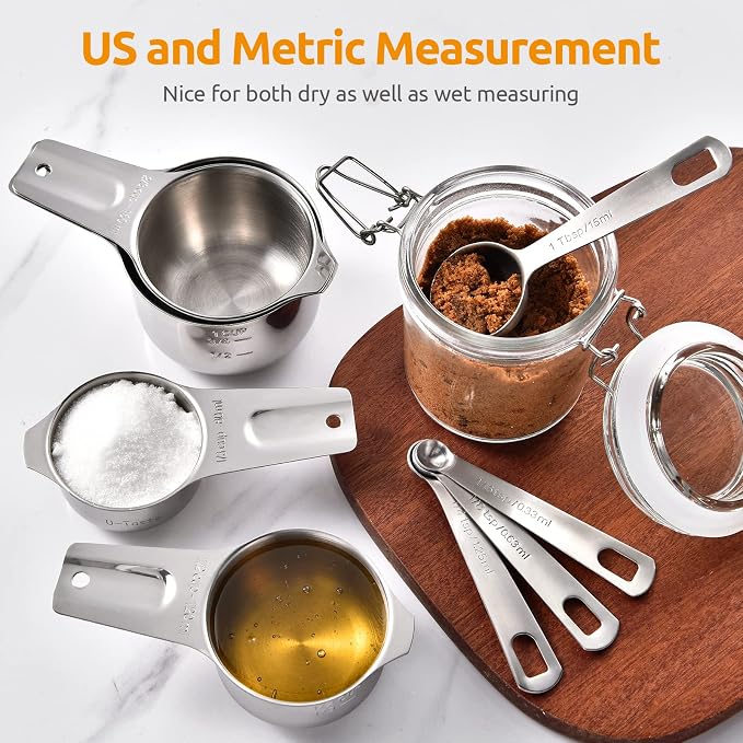 U-Taste Measuring Cups and Spoons Set of 15, 2 D-Rings & 1 Conversion Chart | 18/8 Stainless Steel Teaspoon Tablespoon, Stackable Metal Measuring Set, Magnetic Measure Chart, Kitchen Baking Cooking Food - Image 8