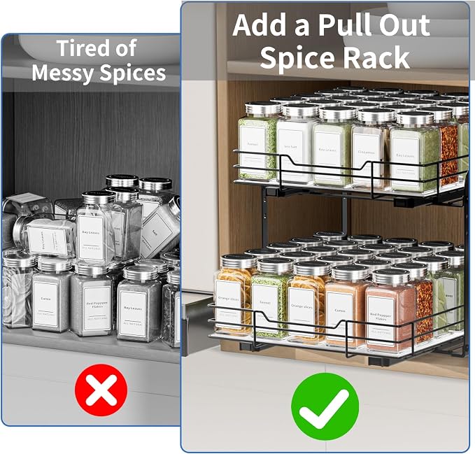 BOIVSHI 2-Tier Spice Rack Organizer, Pull Out Spice Rack for Cabinet, Height Adjustable Heavy Duty Metal Basket for Inside Cabinet & Pantry (11.5''Wx10.5''Dx9.5''H) - Image 3