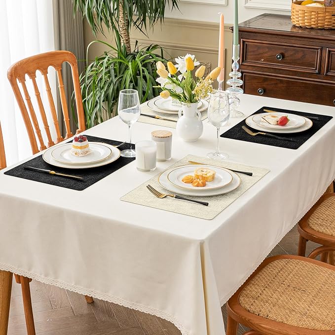 Romanstile Vinyl Placemats Set of 8, Reversible Faux Leather Heat Resistant Wipeable Table Mats, Waterproof Washable Non-Slip Table Placemats for Dining/Kitchen/Party/Outdoor (Black Beige, 12" x 17") - Image 2