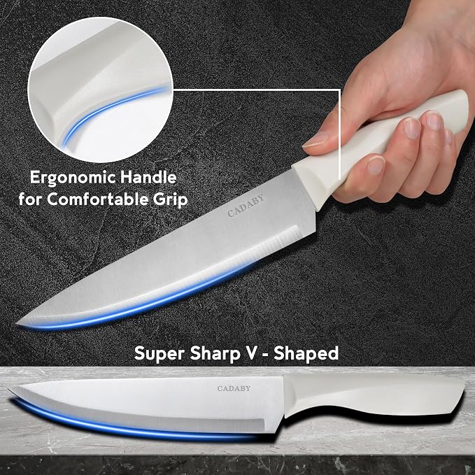 19PCS White Kitchen Cooking Utensils Set Kitchen Tools Set | 6 Stainless Steel Knives, 11 Silicone Utensils with 1 Cutting Board, Ideal for Apartment - Image 6
