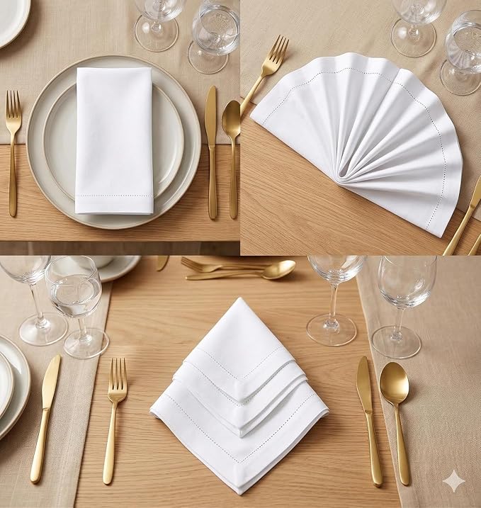 Urban Villa Cloth Napkins White Dinner 100% Cotton 18x18 Inches (Set of 6) - Image 7