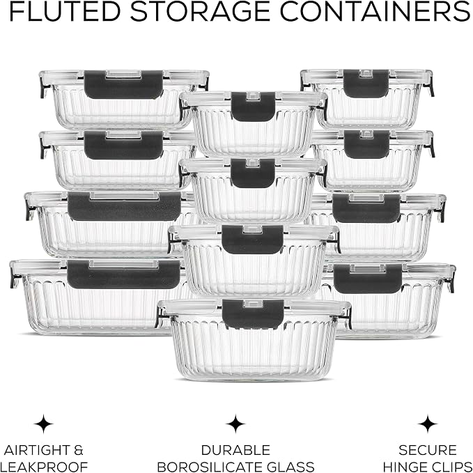 JoyJolt 24pc Borosilicate Glass Storage Containers with Lids | 12 Airtight/Freezer Safe Food Storage Containers for Pantry and Kitchen | Meal Prep Container for Lunch | Glass Tupperware Set - Image 2