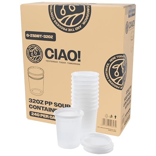 CIAO! 32OZ PP Injection Molded Soup-Deli Container with LLDPE Lid, Microwavable and BPA Free (240/240 combo pack) by Ciao