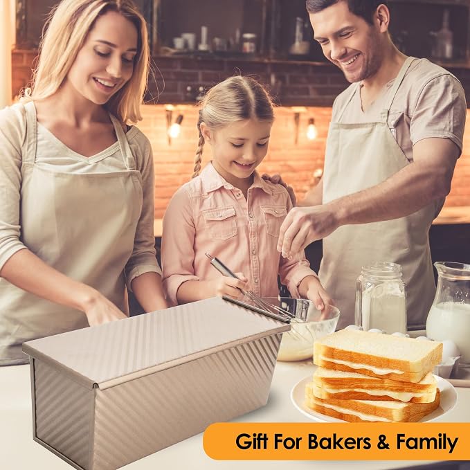2-pack 2.2lb Aluminized Steel Gold Pullman Loaf Pan with Lid, Premium Non-Stick Coating Bread Pan, PFTE and PFOA-Free, Safe and Healthy Baking for Homemade Bread with Family-sized Recipes - Image 6