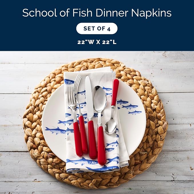 School of Fish Dinner Napkins Set of 4 | 100% Cotton Cloth Set for Entertaining or Everyday Table | Perfect for Wedding, Birthday, Christmas Blue and White, 22 Inch Square - Image 2