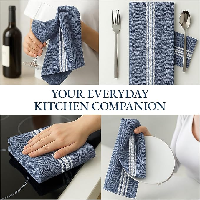 LANE LINEN Kitchen Towels Set - 100% Pure Cotton Dish Towels for Kitchen, Super Absorbent Kitchen Hand Towel, Blue Tea Towels, Soft & Durable Dish Cloths, Pack of 12 – 15”x25”, Blue Chambray - Image 7