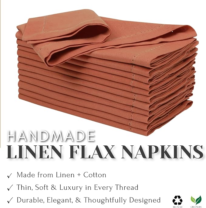 Ramanta Home Rust Cloth Dinner Napkin Set of 24-18x18 Inch | Cotton Linen Flax Hemstitched Napkins Washable for Everyday Use - Image 7