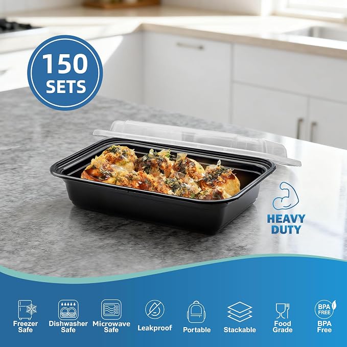 16oz Food Storage Containers with Lids, 150 Sets Disposable Meal Prep Boxes | Small Single Serving Meal Prep Boxes,Leak-Proof, Microwave Freezer Safe,To-Go Containers For Portion Control & Catering - Image 3