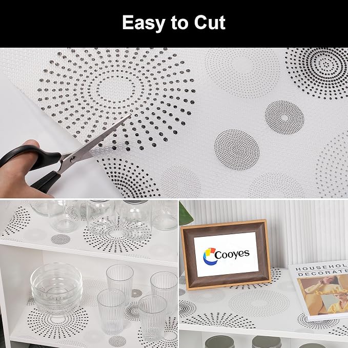 Cooyes Shelf and Drawer Liner for Kitchen Cabinets – Non-Adhesive, Waterproof, Non-Slip Cabinet Liners for Scratch Protection, Desk, Refrigerator, Shelves, Drawers with Modern Pattern - Image 7