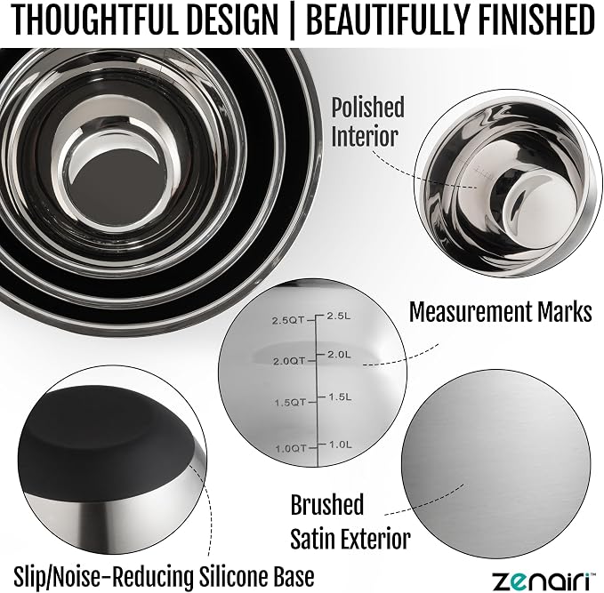 Premium Quality Stainless Steel Mixing Bowls with Lids, 3-Piece Set, Dishwasher-Safe Clear Glass Lids, No Plastics - Image 4
