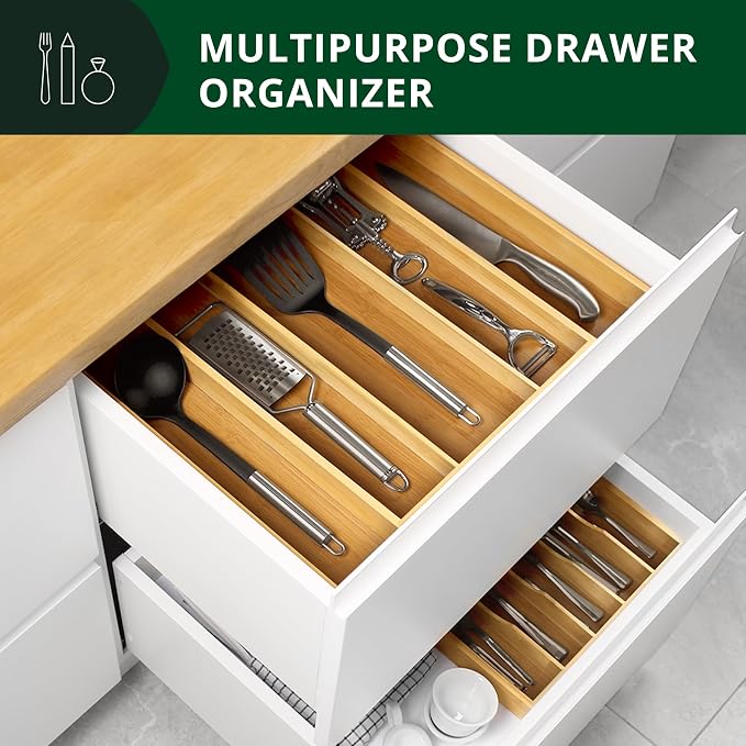 ROYAL CRAFT WOOD Luxury Bamboo Kitchen Drawer Organizer - Expandable Utensil Organizer for Drawer - Multi-Use Drawer Organizer Set - Image 8