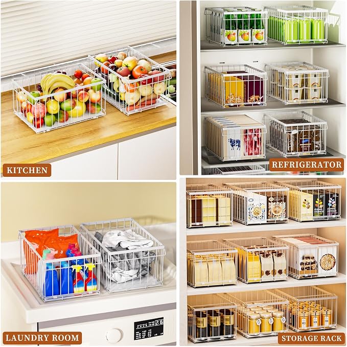 Large Freezer Organizer Bins for 5 to 9 Cu.Ft,Quick Expand/Collapse,4PACK | Freezer Organizer Bins, Stackable,foldable,With handle Wire Storage Container Baskets for Sort Frozen Meats,Leak-Proof Liner - Image 8