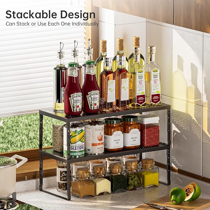 Cabinet Shelf,Expandable Adjustable Stackable Kitchen Organizer,for cabinets, Kitchens, countertops, bathrooms Shelf Organizer(3Packs/Black,Large) - Image 6