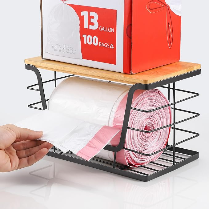 ALOCEO Extra Large Trash Bag Holder Dispenser With Bamboo Top, Wall Mounted Garbage Bag Dispenser Roll Holder for Kitchen Laundry Room Organization - Image 4