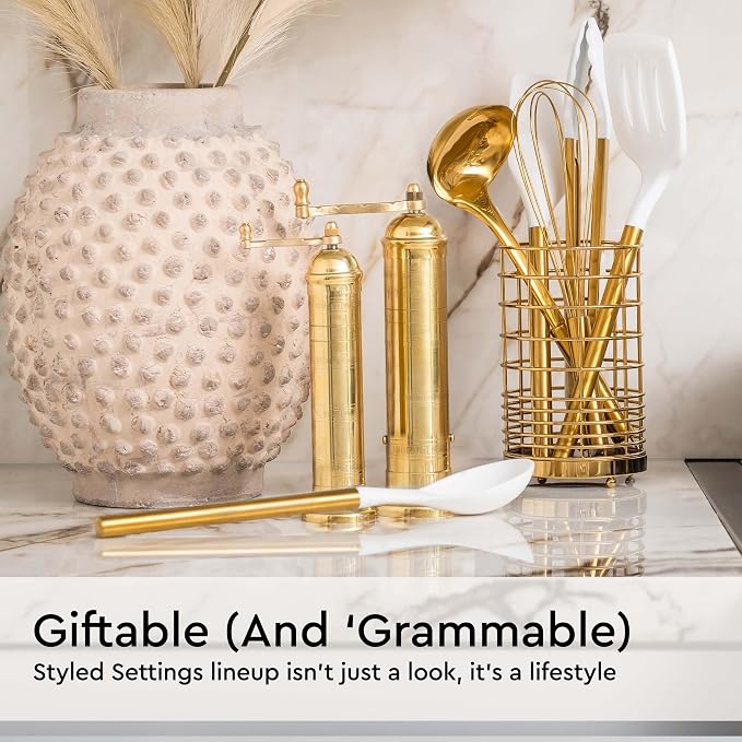 Styled Settings White and Gold Kitchen Utensils Set with Holder, 7-Piece | Silicone Cooking Tools with Gold Utensil Holder - Luxury Kitchen Accessories for Stylish Cooking and Serving - Image 7