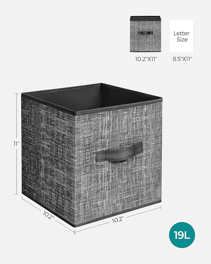 SONGMICS Storage Cubes, 11-Inch Non-Woven Fabric Bins with Double Handles, Set of 6, Closet Organizers for Shelves, Foldable, for Clothes, Classic Black UROB026B01 - Image 4