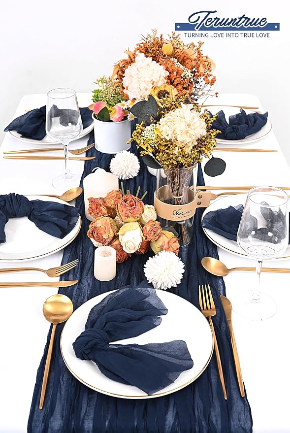 100 Pieces Cloth Napkins Navy Blue Dinner Cheesecloth Napkins for Wedding,Wrinkled Cloth Napkins Bulk for Home Party Rustic Table Decoration, 17 x 17 Inch - Image 6