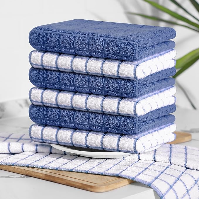 Homaxy Large Premium Cotton Kitchen Towels 16"x 28", 6 Pack, Navy Blue | Natural Ring Spun 390 GSM Dish Towels, Super Absorbent Terry Kitchen Hand Towels, Soft Tea Towels with Hanging Loop - Image 8