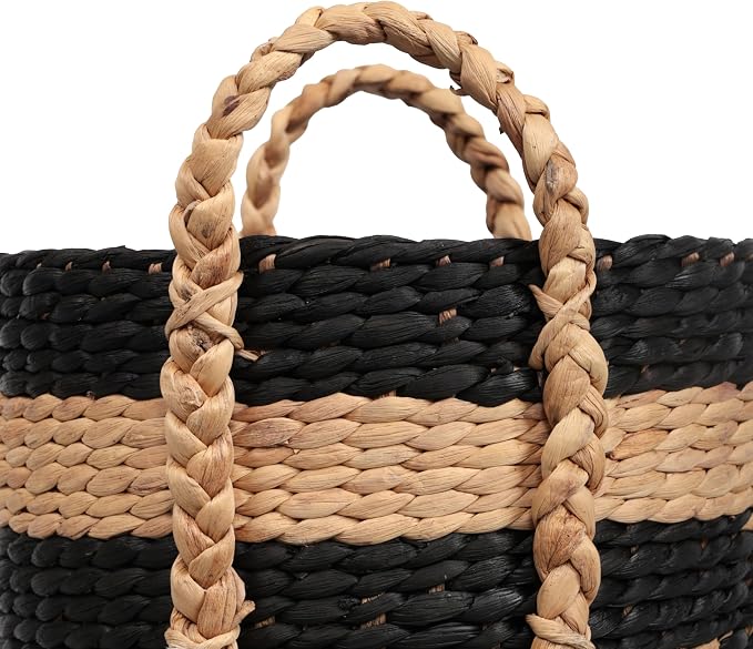 happimess Willow 3-Piece Nesting Hyacinth Baskets 19", Black/Natural | Handwoven, Rustic Cottage Stripe, Integrated Side Handles, Decorative Storage Containers, Living Room, Bedroom - Image 7
