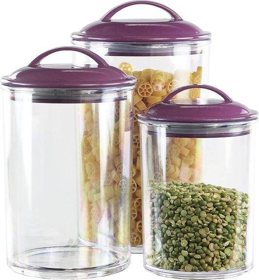 Reston Lloyd Food Storage Containers, BPA Free Airtight Canisters for Cereal, Pasta, Sugar, Coffee, Flour, Cookies, Loose Tea, for Kitchen Organization, Set of 3, Plum by RestonLloyd