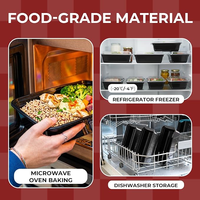 100 Pack (200-Piece) 24 oz Meal Prep Containers Reusable Food Storage Containers with Lids, Sturdy Leakproof To Go Plastic Takeout Containers for Microwave, Freezer, Dishwasher Safe - Image 4