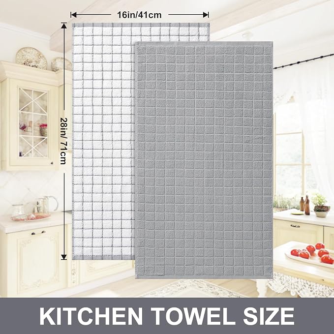 Homaxy Large Premium Cotton Kitchen Towels 16"x 28", 8 Pack, Light Grey | Natural Ring Spun 390 GSM Dish Towels, Super Absorbent Terry Kitchen Hand Towels, Soft Tea Towels with Hanging Loop - Image 5