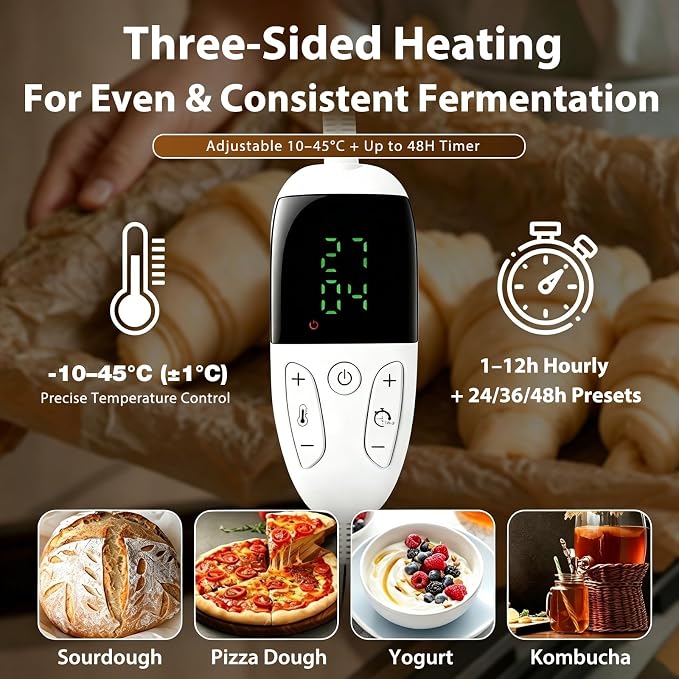 Folding Bread Proofing Box, 3-Sided Heating Dough Proofer with 50-113℉ Temp Control & Metal Rack, Bread Proofing Container for Home Baking, Pizza Dough, Sourdough Starter & Yogurt Making Black - Image 5