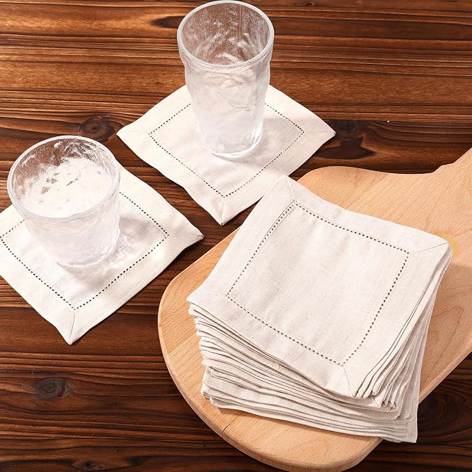 25pcs Linen Cocktail Napkins, 15x15cm/6x6in Reusable Square Cocktail Napkins Suitable for Wedding Birthday Baby Shower Party Home Bar Supplies (Linen Color) - Image 3