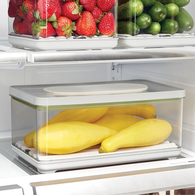 iDesign Small and Large Fridge Produce Bins with Removable Drainage Trays and Lids - Set of 3 - Gray - Image 7