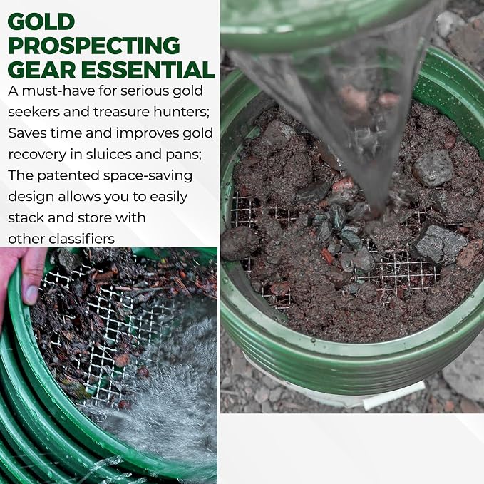 SE 13.25 Inch Wide Stackable Classifier Gold Prospecting Pan - 1/2 Inch Stainless Steel Mesh Sifting Pan, Green - Image 6