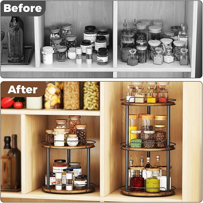 LAMU 10'' Wood Lazy Susan Turntable Organizer for Cabinet, 2 Tier Lazy Susan Spice Rack Organizer for Kitchen, Table Top, Countertop, Pantry, Medicine Organizer - Image 7