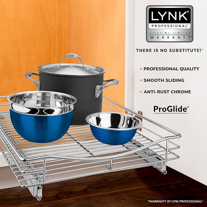 LYNK PROFESSIONAL® Pull Out Cabinet Organizer, 17" x 21" Slide Out Cabinet Organizer Pull Out Drawer – Pull Out Shelves for Kitchen Cabinets – Under Sink Organizers - Lifetime Ltd. Warranty, Chrome - Image 2