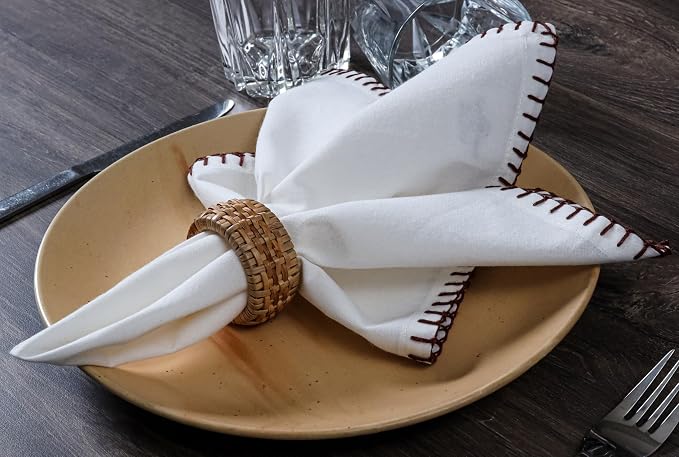 Bedding Craft Cotton Cloth Dinner Napkins Set of 12 – 18x18 Hot Chocolate Brown Cloth Napkins with Blanket Stitch Selvedge – Reusable Fabric Napkins for Wedding Receptions, Dining & Table Décor - Image 7