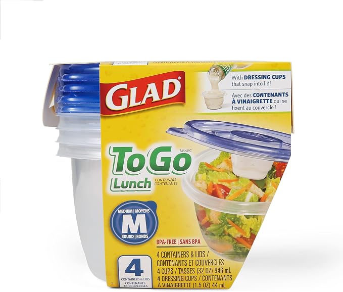 Glad GladWare To Go Lunch Containers with Dressing Cup, 32 Oz, 4 Ct, 6-Pk | Built-in compartment keeps sauces separate, ideal for salads and packed lunches, freezer safe - Image 2