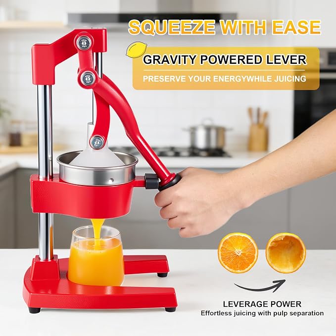 Cast Iron Juicer,Commercial Hand Press Squeezer,Heavy Duty Countertop Citrus for Fresh Orange Lemon Juice with Stainless Steel Cup - Image 3