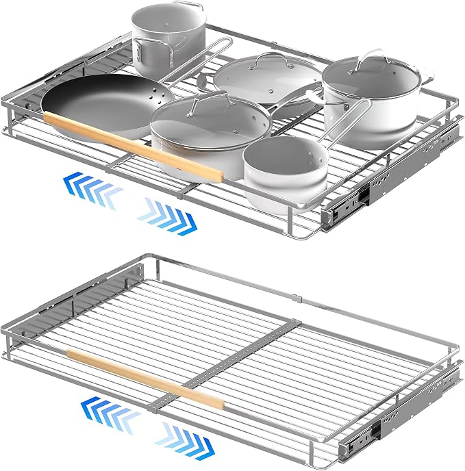 Pull Out Cabinet Organizer, 23~39.8" W x 22.5" D. 2Pack | Soft Close Pull Out Drawers with Heavy Duty Slides, Adjustable Width and Expandable Pull-out Cabinet Drawer Organizer by LOCVCDA
