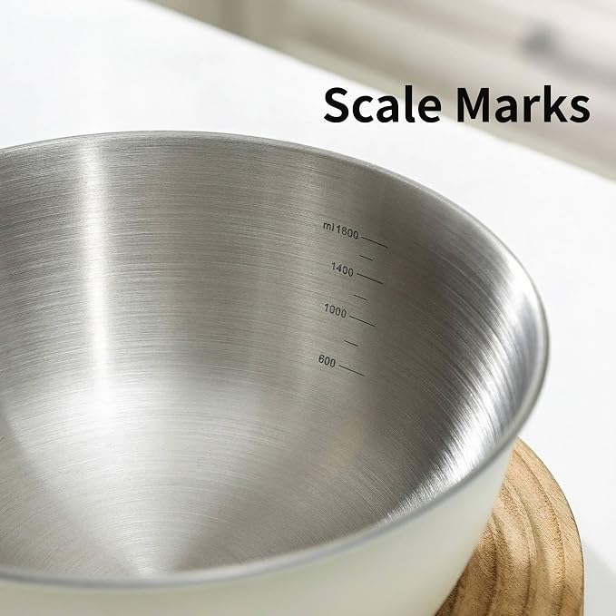 Stainless Steel Colander and Mixing Bowl Set (4.6 QT and 5.3 QT) | 2 pcs of 9.84 inch 18/8 Stainless Steel Colander & Mixing Bowl Set, Fine Mesh Strainer for Rice, Pasta & Veggies - Image 6