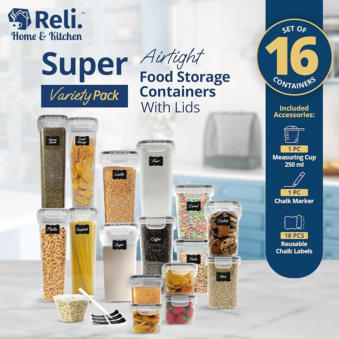 Reli. Pantry Organizers & Storage | Food Containers with Lids, 16 Sets | Airtight Clear Plastic Canister Sets with Lids | Kitchen Organizers | Food Storage | BPA-Free | Multi-Size - Image 2