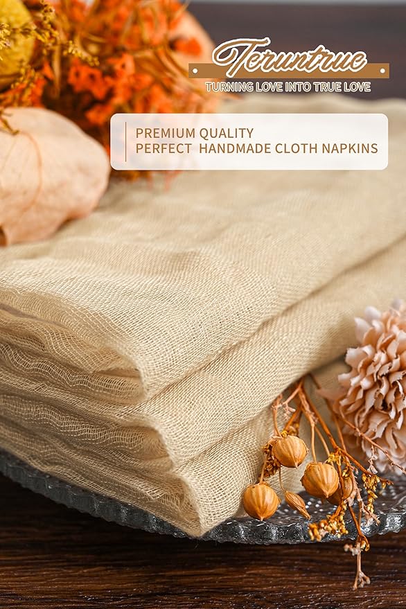 100 Pieces Cloth Napkins Beige Dinner Cheesecloth Napkins for Wedding,Wrinkled Cloth Napkins Bulk for Home Party Rustic Table Decoration, 17 x 17 Inch - Image 4