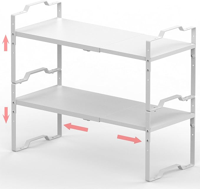 Jojocross Expandable Shelf for Cabinet Organizer Adjustable Stackable Spice Rack at Kitchen and Bathroom More, Counter Countertop Cupboard Organization Pantry Storage(LARGE/2PACKS/WHITE) by JOJOCROSSHIGHQUALITYLIFE