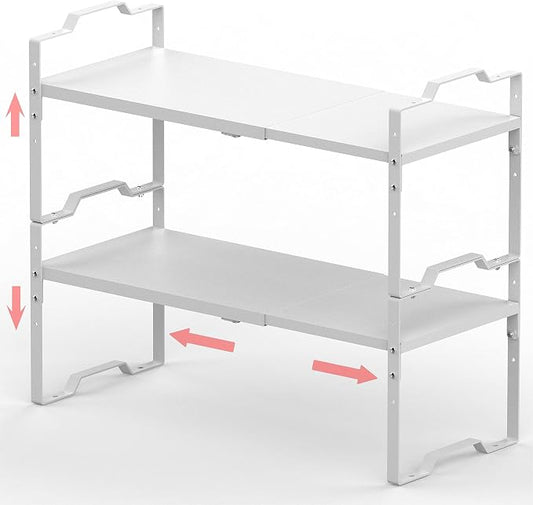 Jojocross Expandable Shelf for Cabinet Organizer Adjustable Stackable Spice Rack at Kitchen and Bathroom More, Counter Countertop Cupboard Organization Pantry Storage(LARGE/2PACKS/WHITE) by JOJOCROSSHIGHQUALITYLIFE