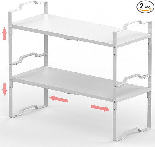 Jojocross Expandable Shelf for Cabinet Organizer Adjustable Stackable Spice Rack at Kitchen and Bathroom More, Counter Countertop Cupboard Organization Pantry Storage(MEDIUM/2PACKS/WHITE) by JOJOCROSSHIGHQUALITYLIFE