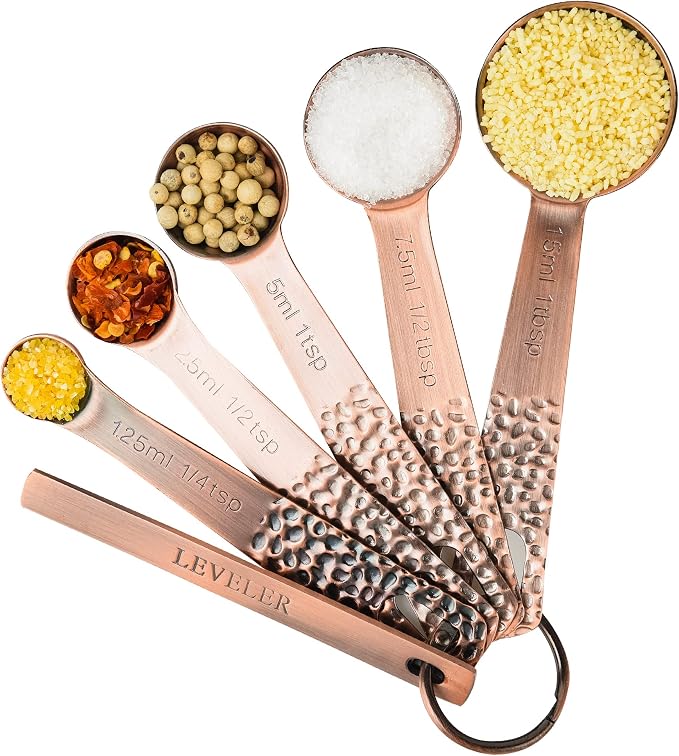 Measuring Cups and Spoons Set 10, Copper Measuring Cups and Spoons Set for Baking & Kitchen, Metric & US Stainless Steel 4 Measure Cups and 5 Spoons with Leveler - Image 4