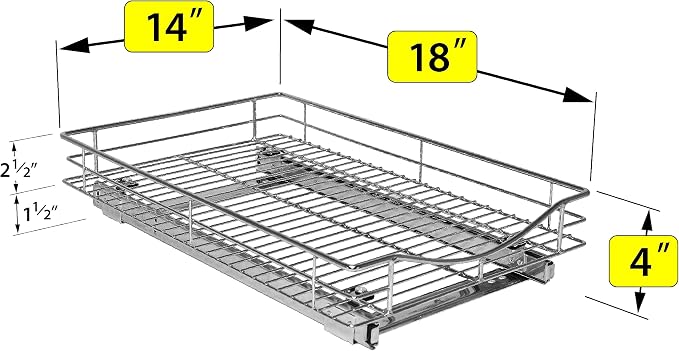 LYNK PROFESSIONAL® Pull Out Cabinet Organizer, 14" x 18" Slide Out Cabinet Organizer Pull Out Drawer – Pull Out Shelves for Kitchen Cabinets – Under Sink Organizers - Lifetime Ltd. Warranty, Chrome - Image 5
