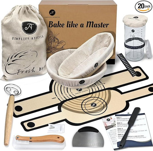 Premium Banneton Bread Proofing Baskets - A Complete Sourdogh Bread Baking Kit - Sourdough Starter Jar Kit 1000ml, Round and Oval Slings by SIMPLIFYASTHETIC
