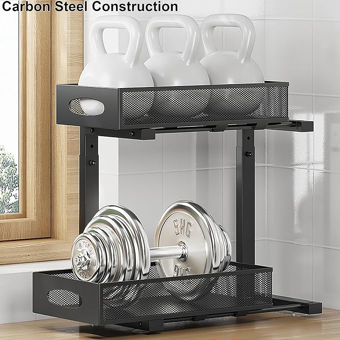 2-Pack Under Sink Organizer, 2-Tier Pull Out Cabinet Storage, Black | Rustproof Carbon Steel, Mesh Sliding Drawers, 5-Level Height Adjustable to Bypass Pipes, for Kitchen, Bathroom, Laundry - Image 2