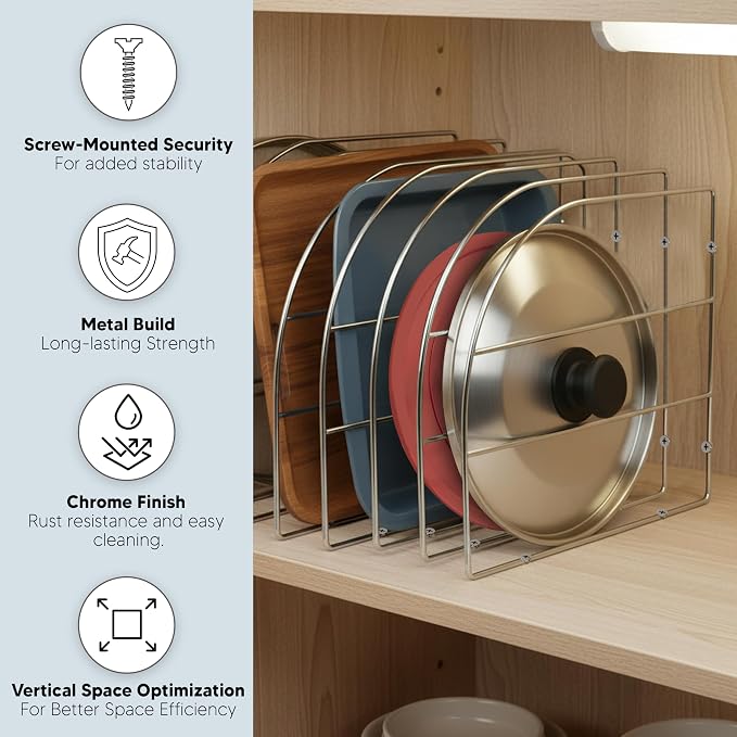 HOLDN’ STORAGE Cabinet Shelf Dividers, 16.5" W x 12" H, 6 Pack | Keeps Bakeware, Cutting Boards, Trays, And Cookie Sheets Neatly Divided, Visible, And Easy To Access - Image 5