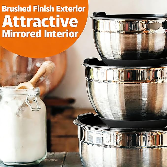 Thickened Heavy-Duty 26pcs Stainless Steel Bowl, Mixing Bowl Set with Lid, Grater Attachment, Non-Slip Bottom and Kitchen Gadget Set, Sizes 7, 4, 2.5, 2.0, 1.5, 1QT, Ideal for Mixing and Serving - Image 5